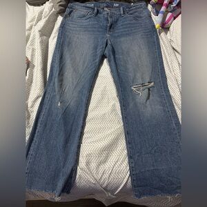 J. Crew Blue Flare Wide Leg Jeans with Distressed Details